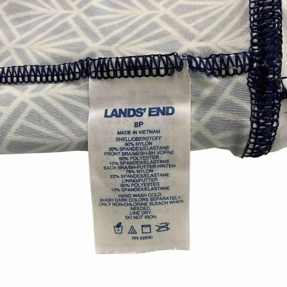 Lands' End Tankini Top Keyhole High Neck Molded Cups Geometric Print size 8P